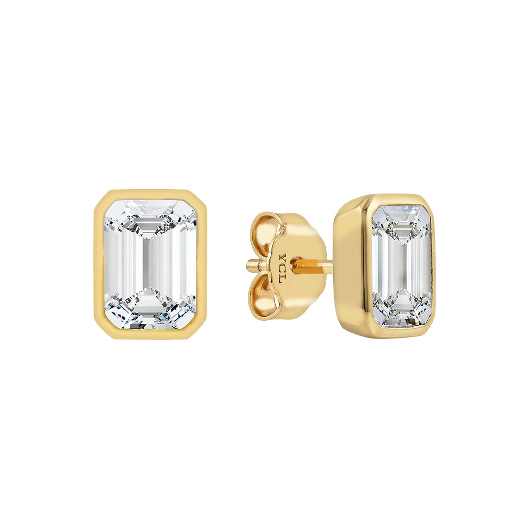 Emerald Bezel Stud Earring - Image 6