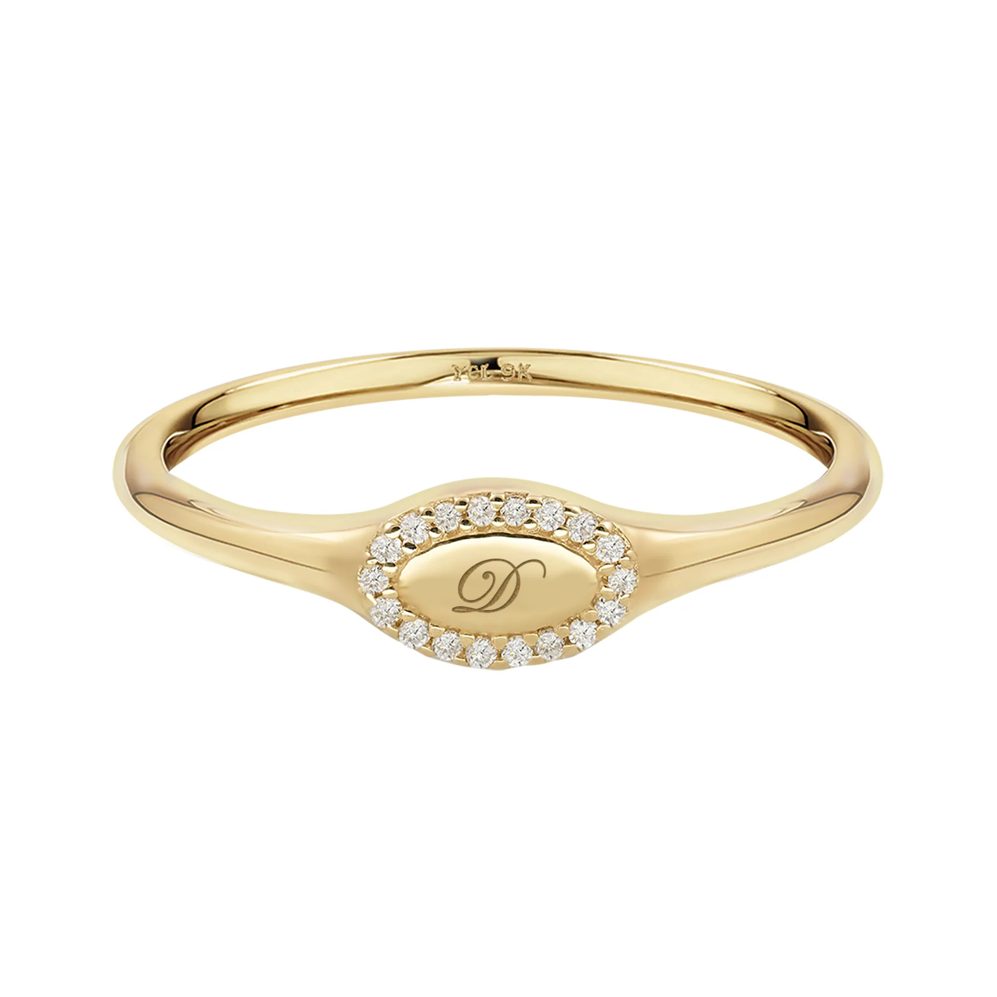 9k Solid Gold Pinky Lab-Grown Diamond Initial Signet Ring - Image 10