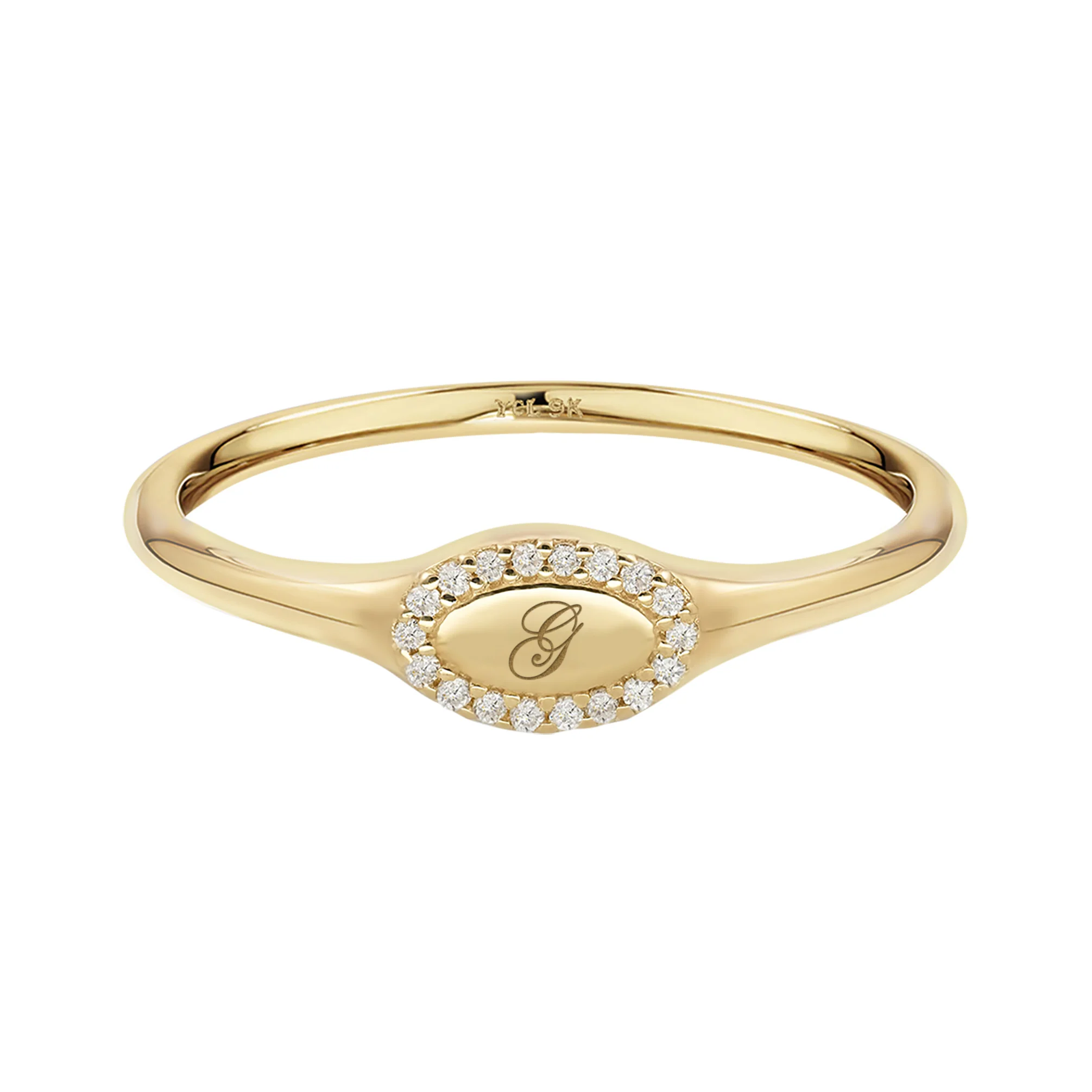 9k Solid Gold Pinky Lab-Grown Diamond Initial Signet Ring - Image 13