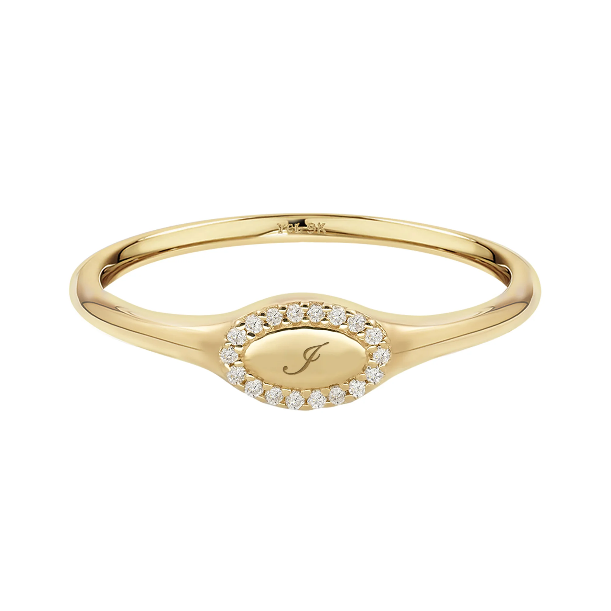 9k Solid Gold Pinky Lab-Grown Diamond Initial Signet Ring - Image 16
