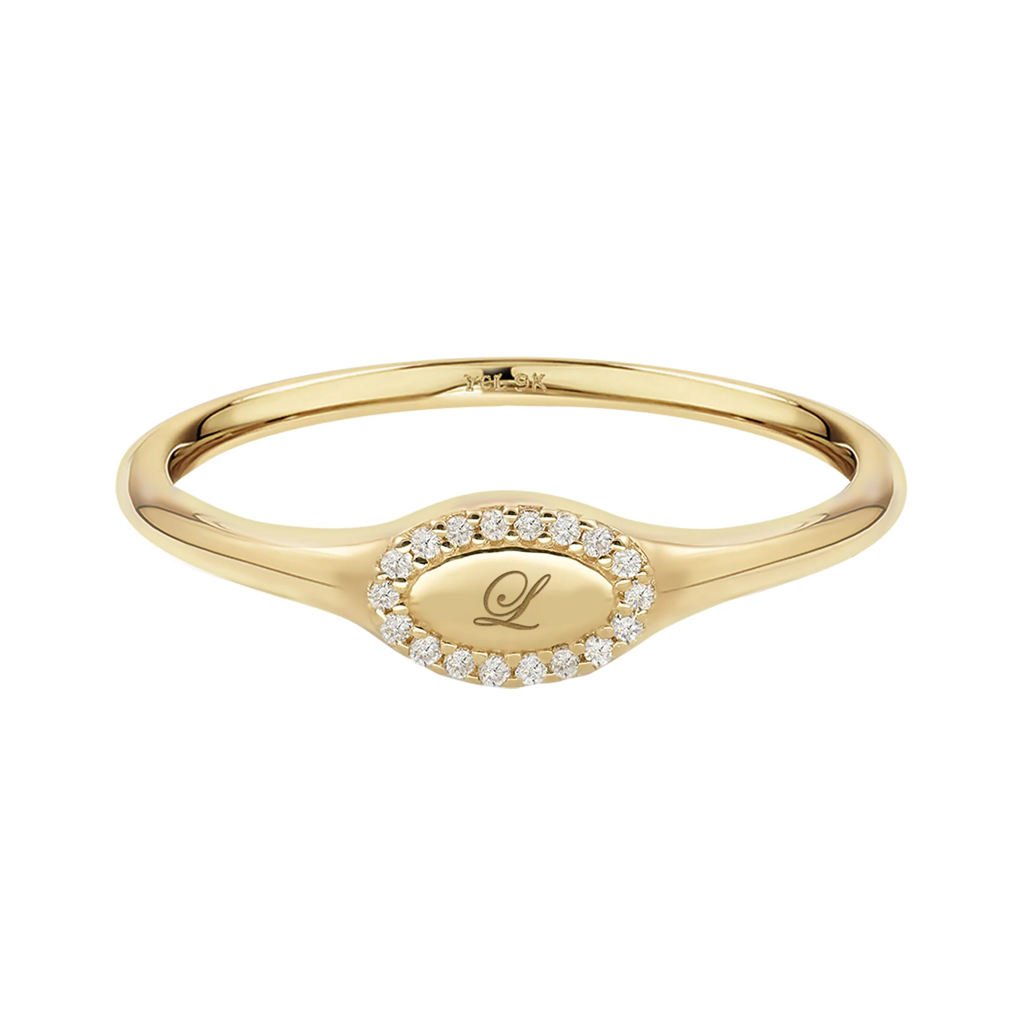 9k Solid Gold Pinky Lab-Grown Diamond Initial Signet Ring - Image 18