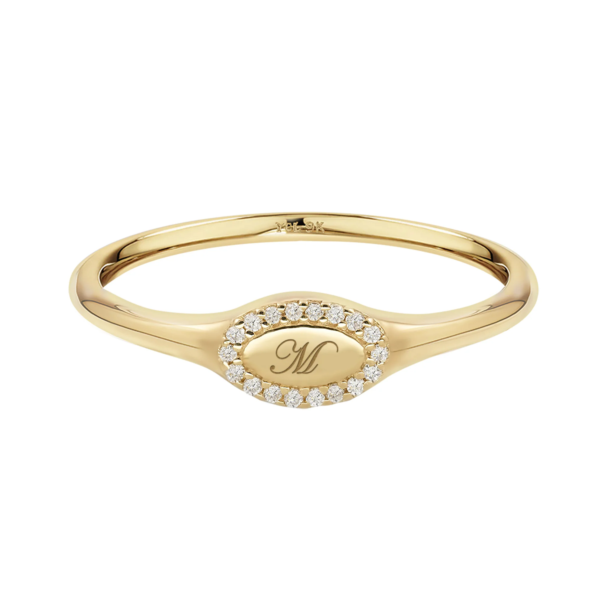 9k Solid Gold Pinky Lab-Grown Diamond Initial Signet Ring - Image 19