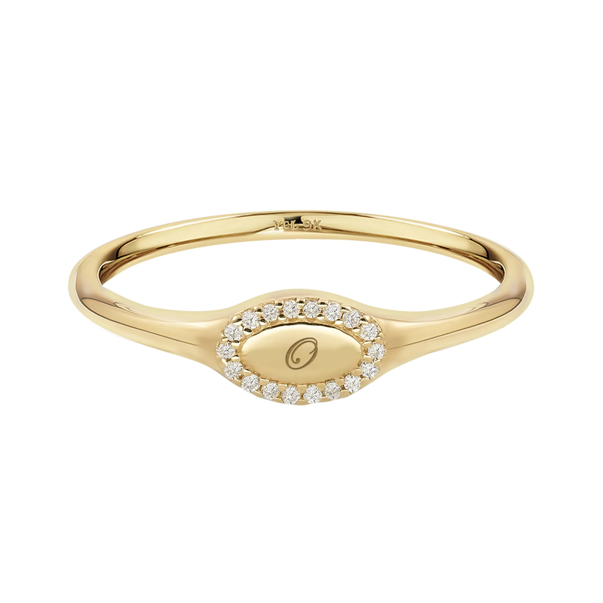 9k Solid Gold Pinky Lab-Grown Diamond Initial Signet Ring - Image 21
