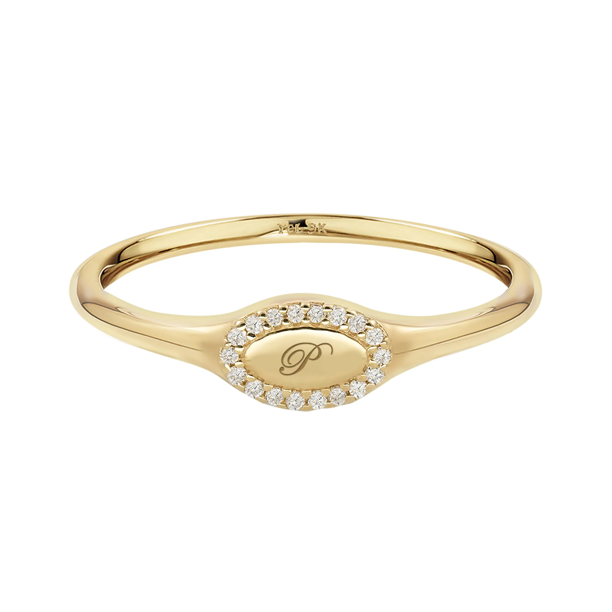 9k Solid Gold Pinky Lab-Grown Diamond Initial Signet Ring - Image 22