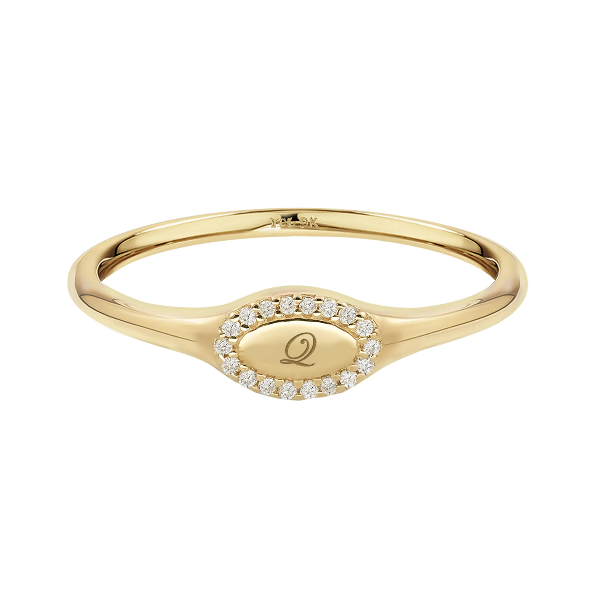 9k Solid Gold Pinky Lab-Grown Diamond Initial Signet Ring - Image 23