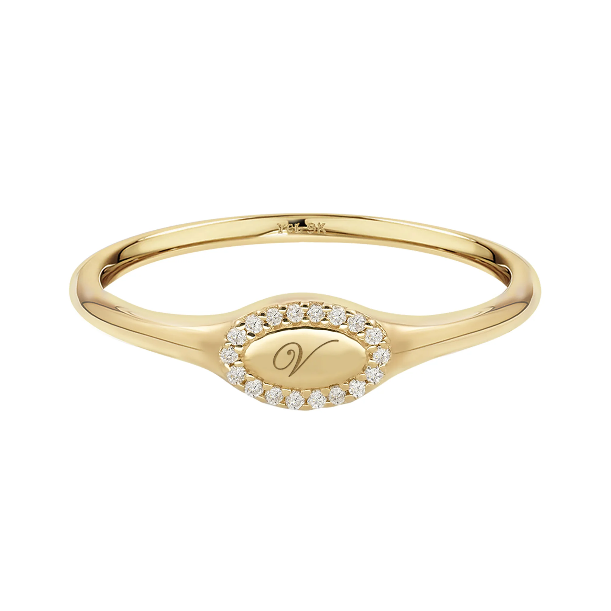 9k Solid Gold Pinky Lab-Grown Diamond Initial Signet Ring - Image 28