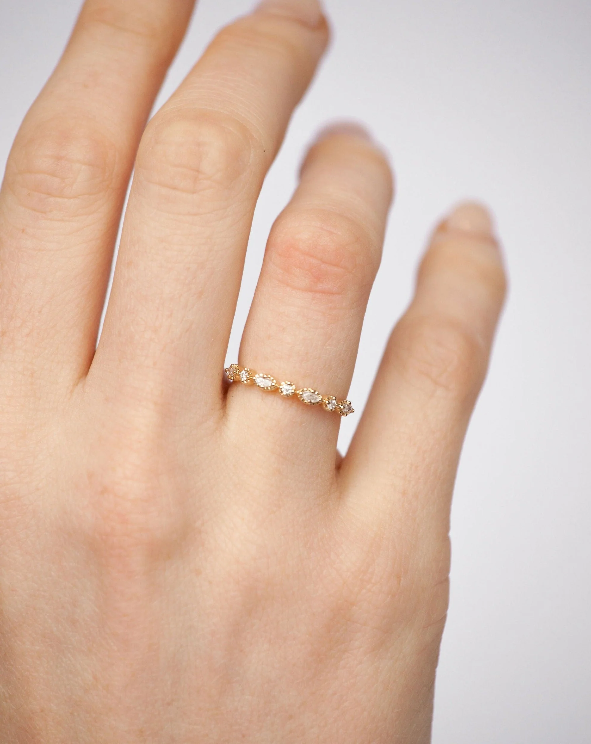 Marquise Round Moissanite Ring Band | Platinum - Image 6