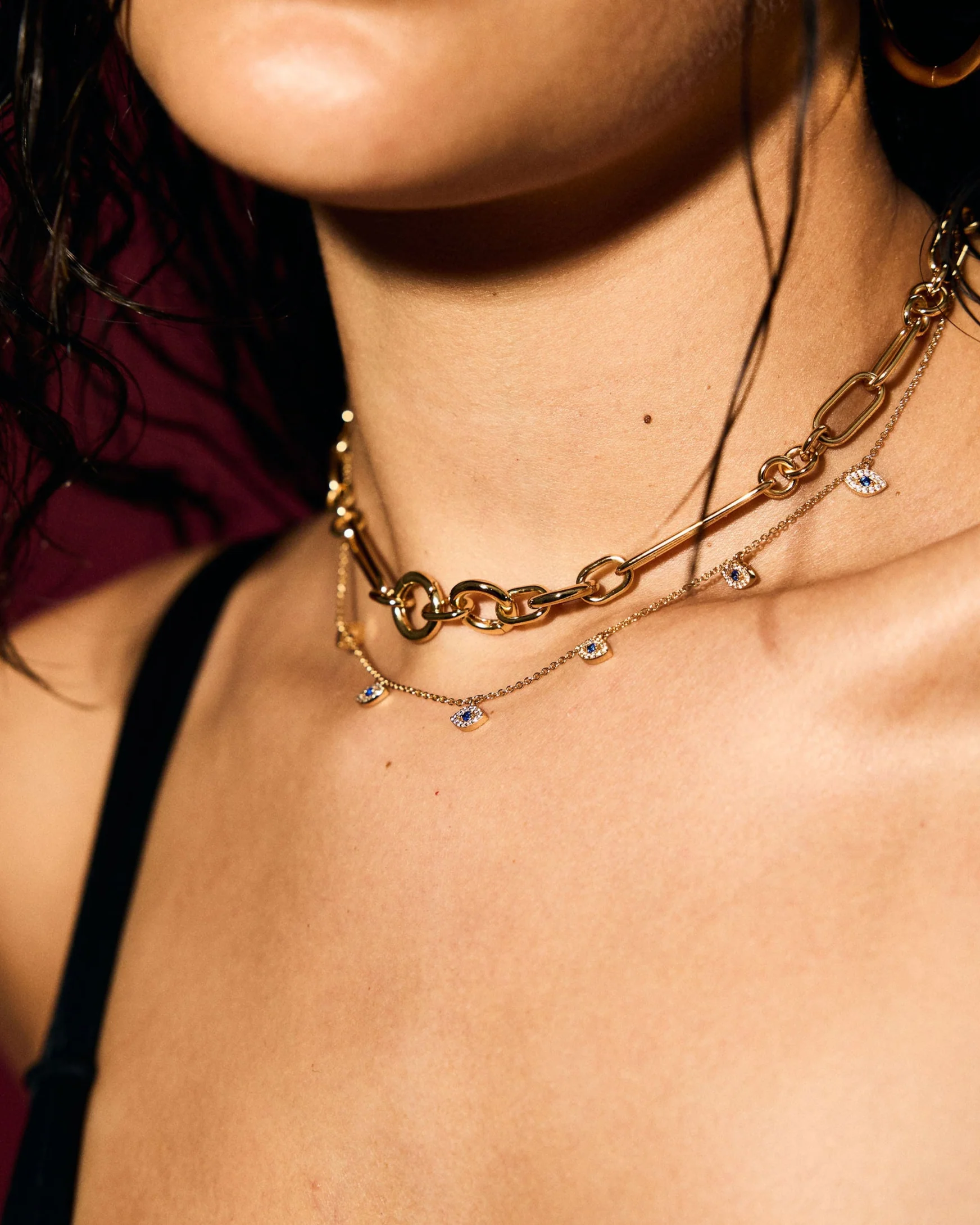 Pavé Evil Eye Charm Necklace | Blue - Image 3