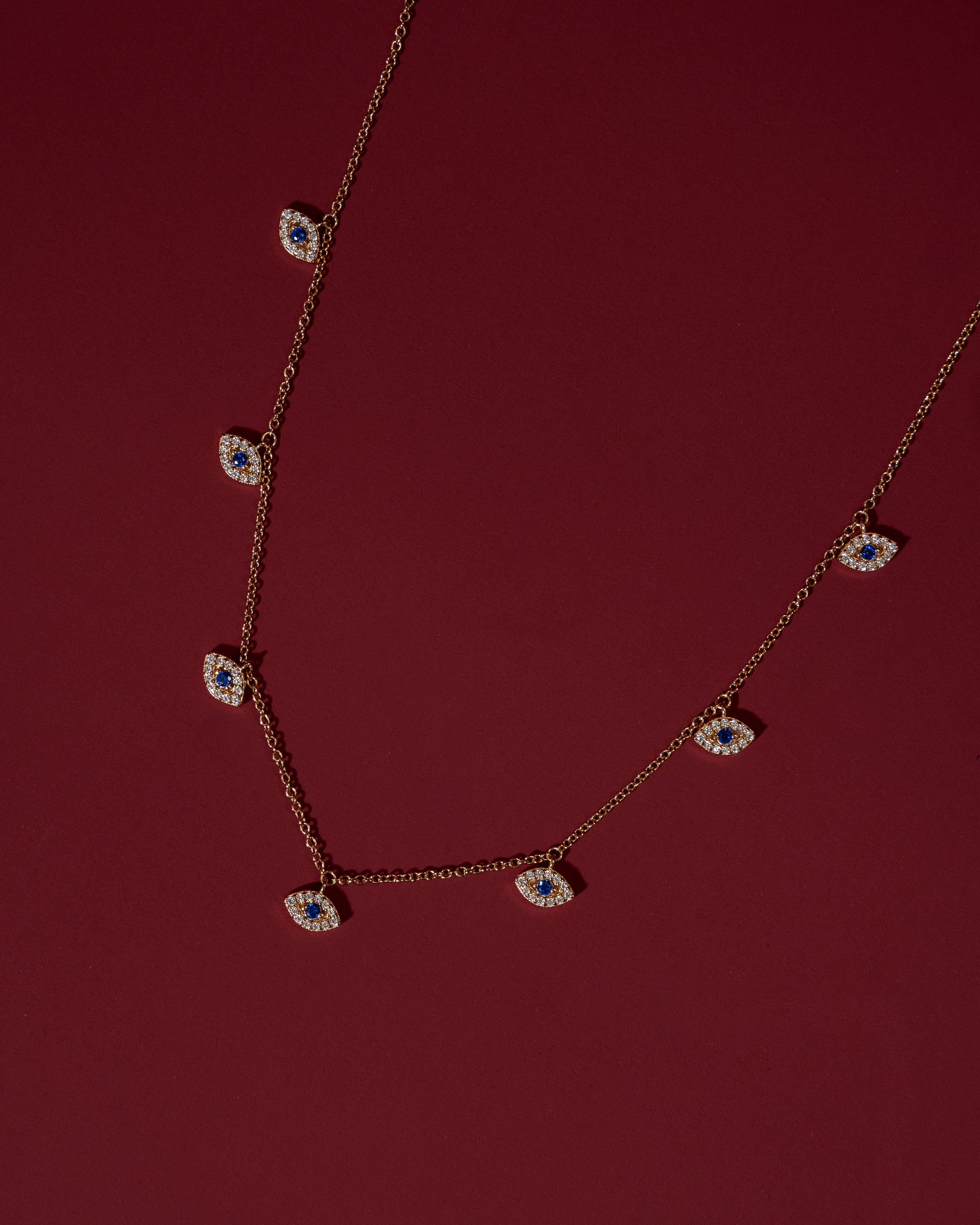Pavé Evil Eye Charm Necklace | Blue - Image 4