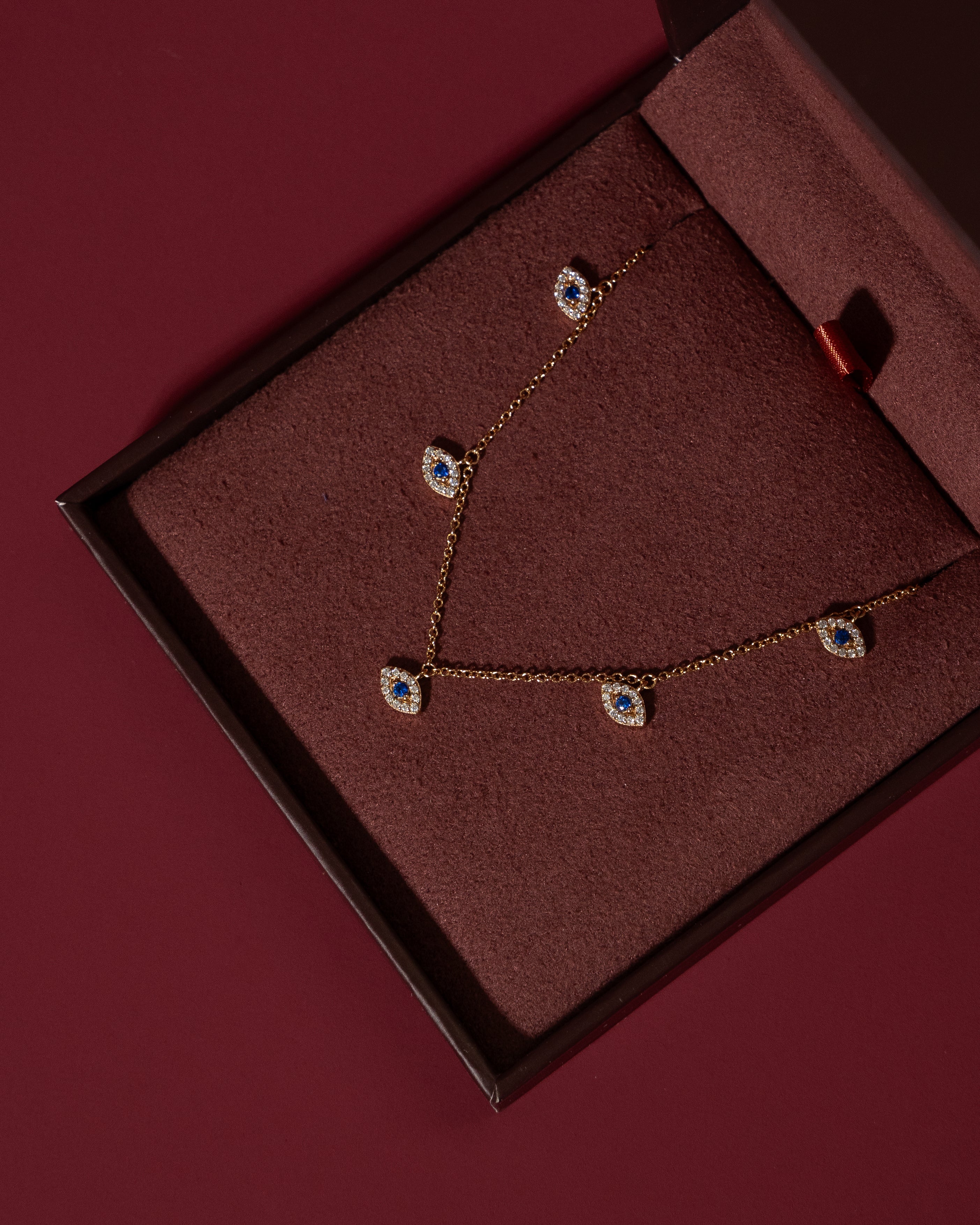 Pavé Evil Eye Charm Necklace | Blue - Image 5