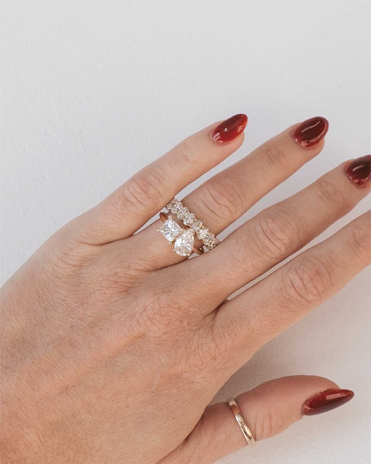 Princess Pear Cut Toi Et Moi Moissanite Ring | 14k Solid Gold - Image 4