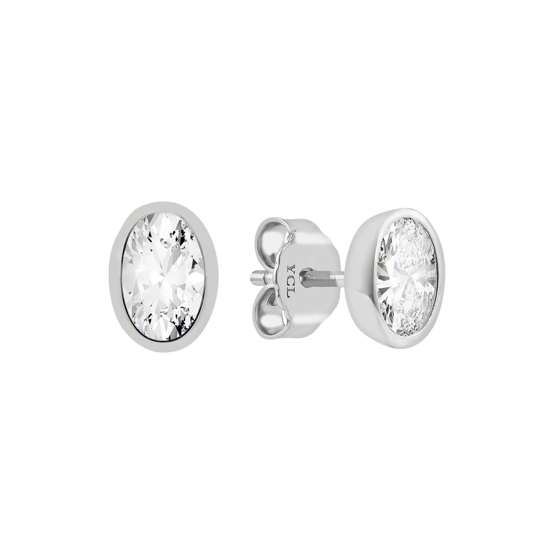 Sterling Silver Oval Bezel Stud Earring - Image 4